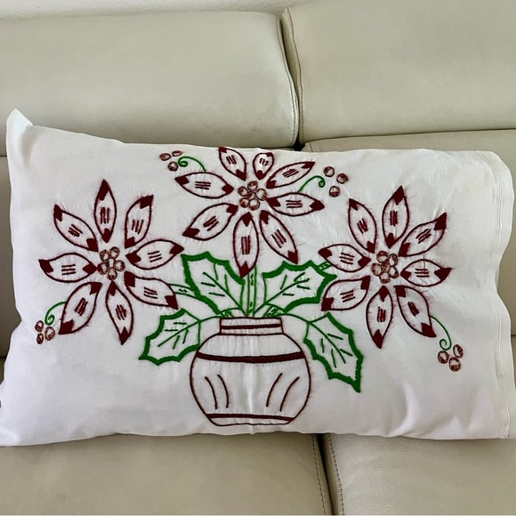 Festive Floral Embroidered Throw Pillows - Set of 2 18/25 Inches - Picture 2 of 11
